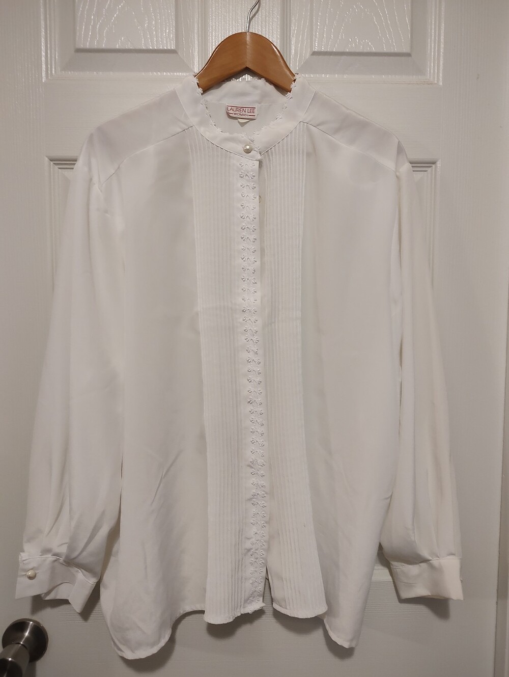 Lauren Lee White Pleated Front Button-Down Blouse